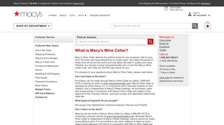 What is Macy's Wine Cellar? - Macy's Customer Service Site