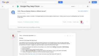 CAN I Recover Madden Mobile on different device? - Google Product ...