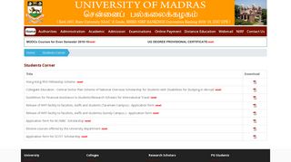 Students Corner - Welcome to University of Madras