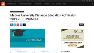 Madras University Distance Education Admission 2019-20 - UNOM ...