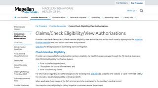 Claims/Check Eligibility/View Authorizations | Magellan Behavioral ...