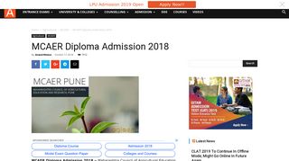 MCAER Diploma Admission 2018 | AglaSem Admission