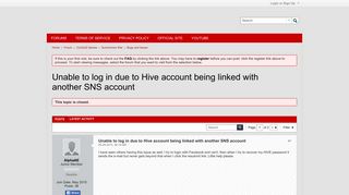 Unable to log in due to Hive account being linked with another SNS ...