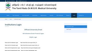 Institutions Login - The Tamilnadu Dr.M.G.R. Medical University