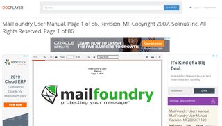 MailFoundry User Manual. Page 1 of 86. Revision: MF Copyright 2007 ...