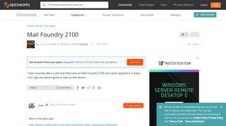 [SOLVED] Mail Foundry 2100 - Anti-Spam Forum - Spiceworks Community