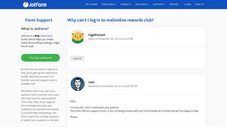 Why can't I log in to mailonline rewards club? | JotForm