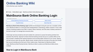 MainSource Bank Online Banking Login | OnlineBankingwiki