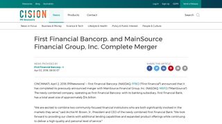 First Financial Bancorp. and MainSource Financial Group, Inc ...