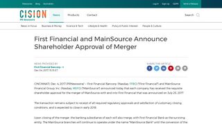 First Financial and MainSource Announce Shareholder Approval of ...