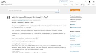 Maintenance Manager login with LDAP - IBM Developer Answers