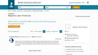 Majestic Lake Financial | Complaints | Better Business Bureau® Profile