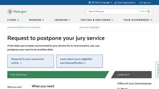 Request to postpone your jury service | Mass.gov