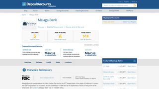 Malaga Bank Reviews and Rates - California - Deposit Accounts