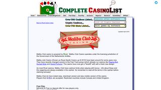 Malibu Club Casino - Complete Casino List