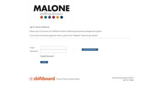 Welcome to Malone Staffing Shiftboard Login Page
