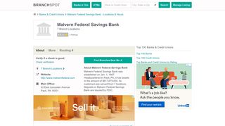 Malvern Federal Savings Bank - 7 Locations, Hours, Phone Numbers …