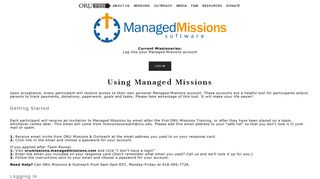 Managed Missions — ORU MISSIONS & OUTREACH