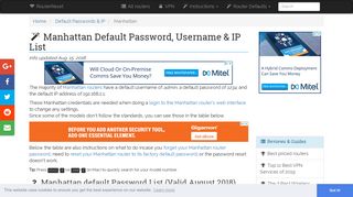 Manhattan Default Password, Login & IP List (updated August 2018 ...