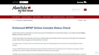 Enhanced MPNP Online includes Status Check | Manitoba ...