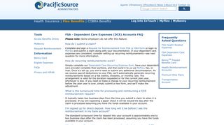 PacificSource Administrators Dependent Care Expenses FAQ