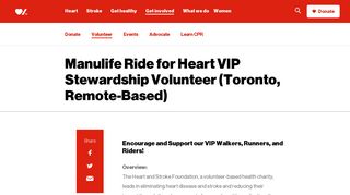Manulife Ride for Heart VIP Stewardship Volunteer (Toronto, Remote ...