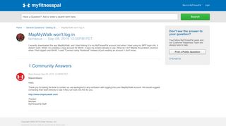 MyFitnessPal | MapMyWalk won't log in