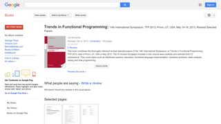 Trends in Functional Programming: 14th International Symposium, TFP ...