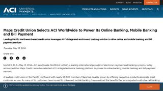 Maps Credit Union Selects ACI Worldwide to Power Its Online Banking ...