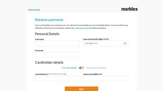 Retrieve Username - Online Account Manager | marbles