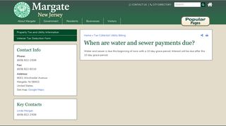 When are water and sewer payments due? | Margate NJ