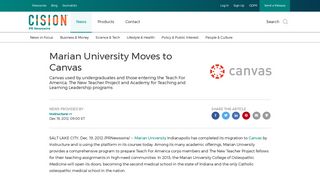 Marian University Moves to Canvas - PR Newswire