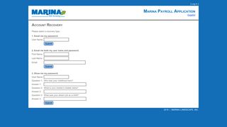 Account Recovery - Marina Landscape, Inc. - Marina Payroll Application