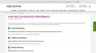 Service Status At A Glance | Service Availability | M&S Bank