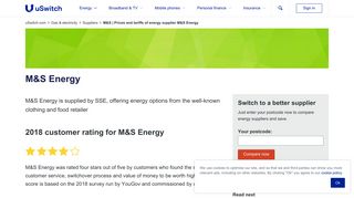 M&S | Prices and tariffs of energy supplier M&S Energy - uSwitch.com