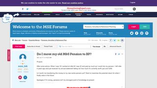 Do I move my old M&S Pension to BP? - MoneySavingExpert.com Forums