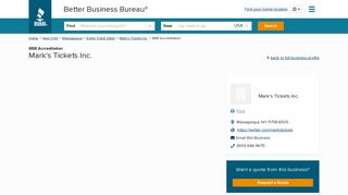 Mark's Tickets Inc. | BBB Accreditation Status | Better Business Bureau ...