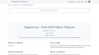 Sagemcom Fast 3304 Maroc Telecom Default Router Login and ...