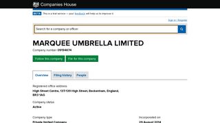 MARQUEE UMBRELLA LIMITED - Overview (free company ...