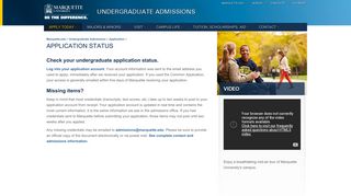 Application Status // Undergraduate Admissions // Marquette University