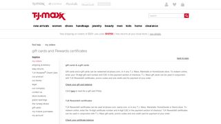 gift cards and Rewards certificates - T.J.Maxx