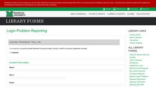 Login Problem Reporting - Library Forms - Marshall University