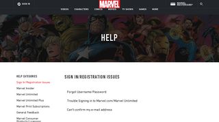 Sign In/Registration Issues | Marvel.com