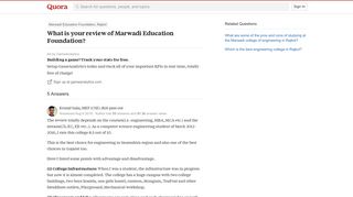 What is your review of Marwadi Education Foundation? - Quora