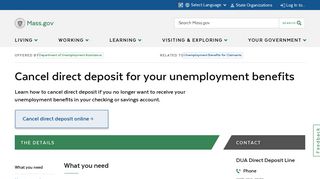 Cancel direct deposit for your unemployment benefits | Mass.gov