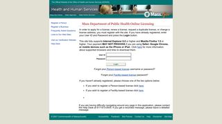 Massachusetts Department of Public Health Online Licensing System