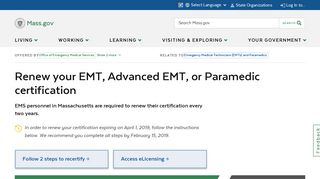 Renew your EMT, Advanced EMT, or Paramedic certification | Mass.gov