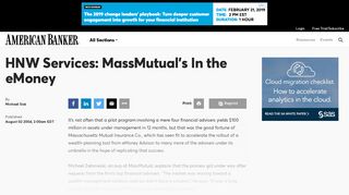 HNW Services: MassMutual's In the eMoney | American Banker