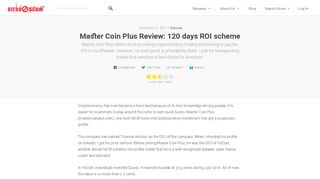 Master Coin Plus Review: 120 days ROI scheme – Dirty Scam