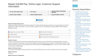 Master Call Bill Pay, Online Login, Customer Support Information